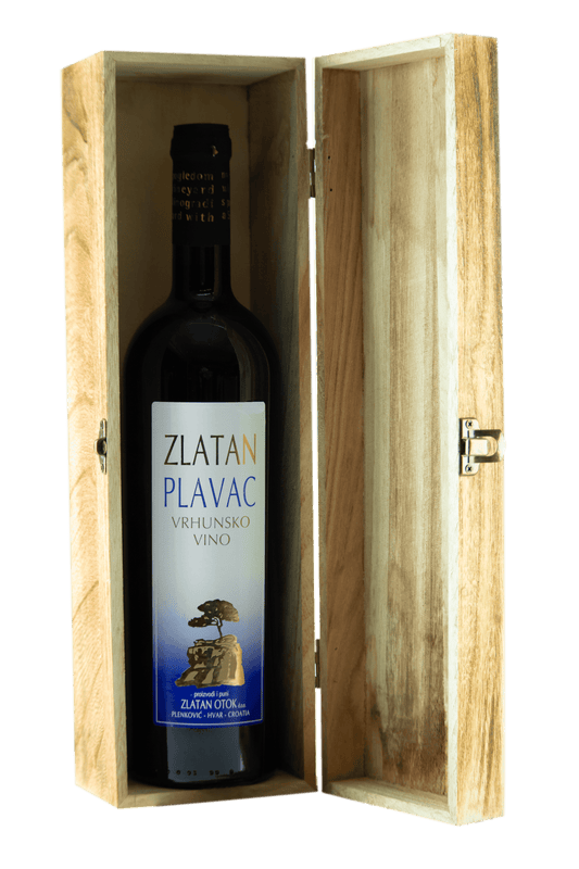 Zlatan Plavac Hvar 0,75L Zlatan Otok Kroatien Spitzenrotwein Bodega Dalmatia mit Holzkiste