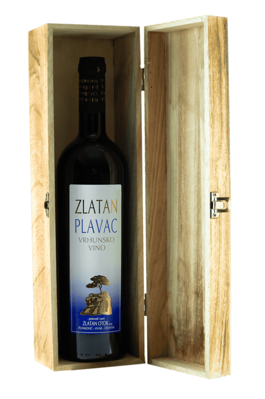 Zlatan Plavac Hvar 0,75L Zlatan Otok Kroatien Spitzenrotwein Bodega Dalmatia mit Holzkiste