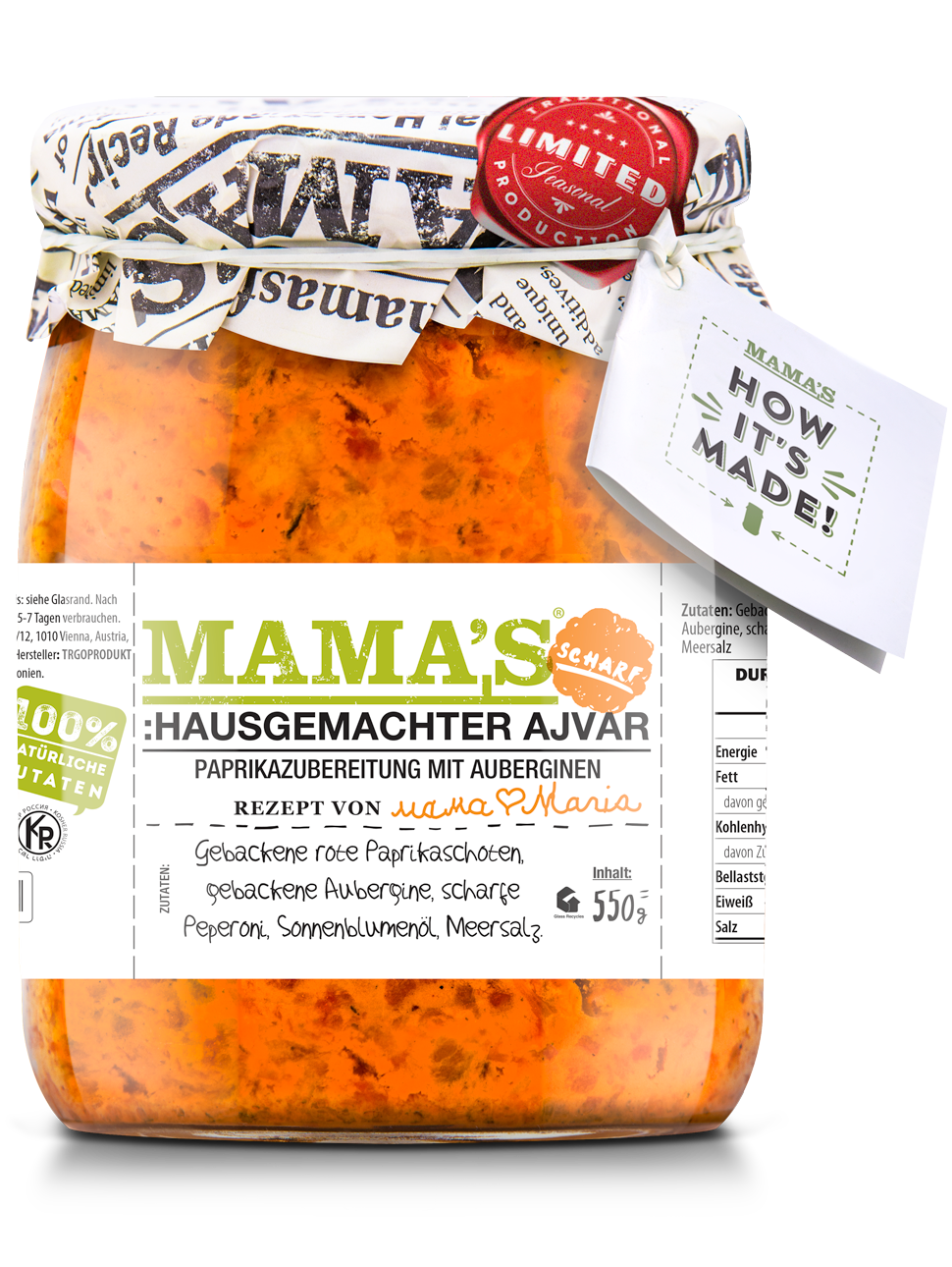 Mama´s hausgemachter Ajvar scharf 550g⎢Bei Bodega Dalmatia kaufen!